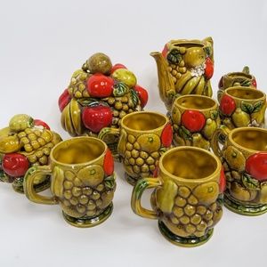 Vintage 60s Ardco Japan Dallas Harvest Fruit Tea Set - 12 Pieces